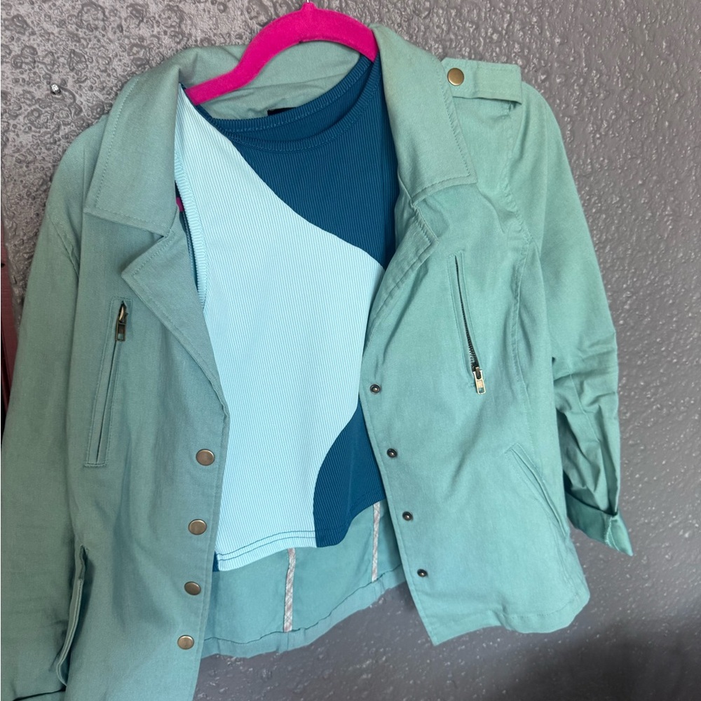 Teal Green Women's Jacket with color block top